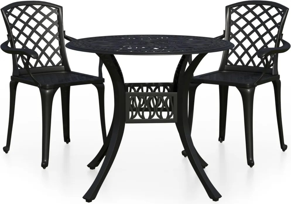 vidaXL Set mobilier bistro, 3 piese, negru, aluminiu turnat