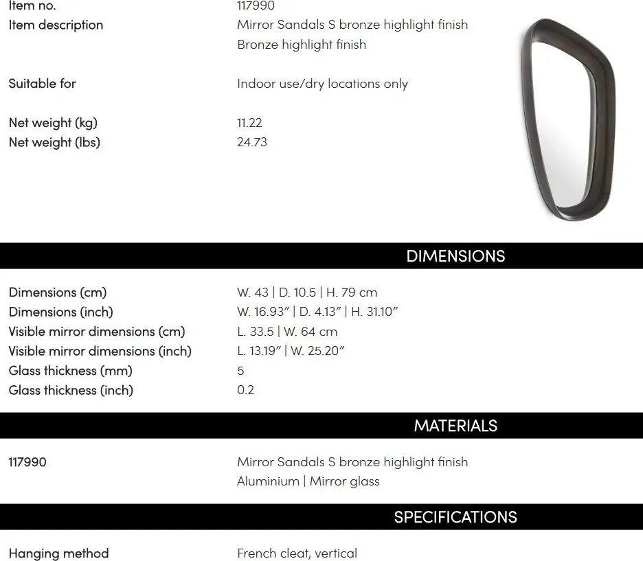 Oglinda decorativa design LUX Sandals S, bronz