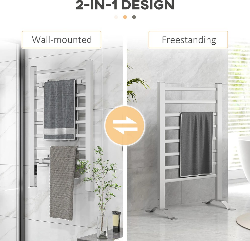 HOMCOM Uscător Electric de Prosoape pentru Perete sau Podea cu Timer și 8 Bare 53x35x90 cm Negru | Aosom Romania