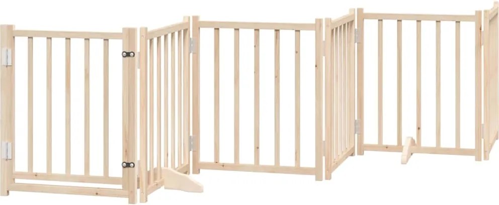 vidaXL Poartă de câini pliabilă cu ușă, 6 panouri, 300 cm, lemn brad