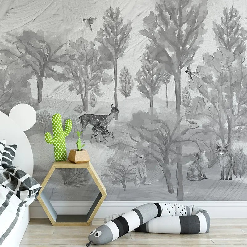 Tapet Foggy forest faun in grey, VLAdiLA