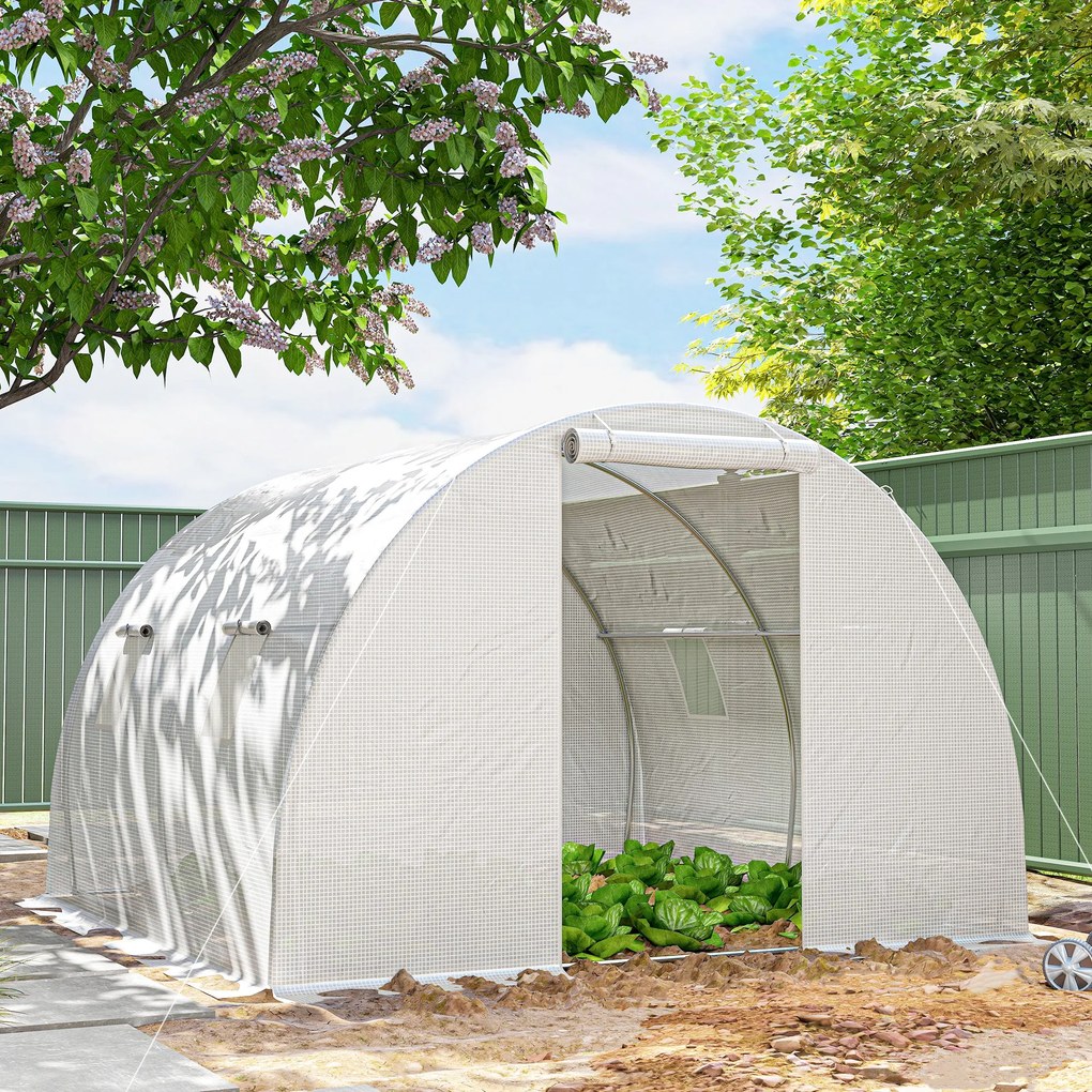 Outsunny Seră de grădină tunel 9 m² 4 ferestre, ușă rulou cu fermoar cadru oțel galvanizat, prelată PE 3 x 3 x 2 m alb | Aosom Romania