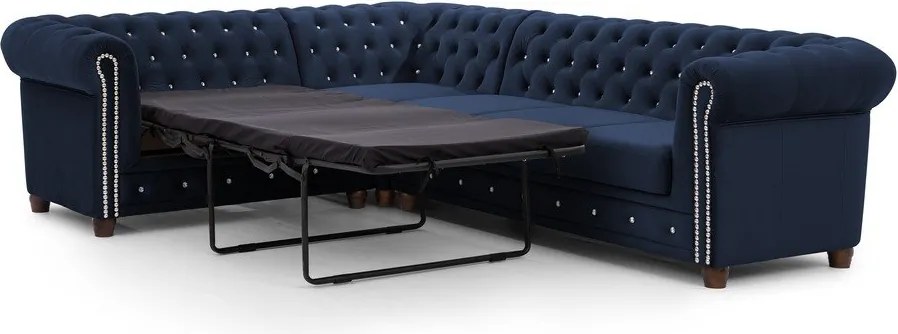 Colțar albastru extensibil cu tapițerie din catifea (cu colț pe partea stângă/în formă de ”L”) York Blik – Ropez