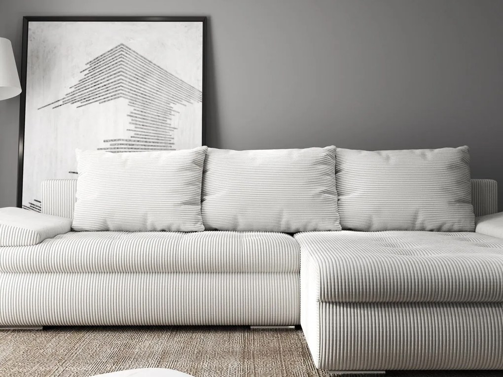 Colțar extensibil dumonde cu ladă de depozitare si sezut confortabil din spuma high-density, Leonardo Zoom Crem 260x185 cm II