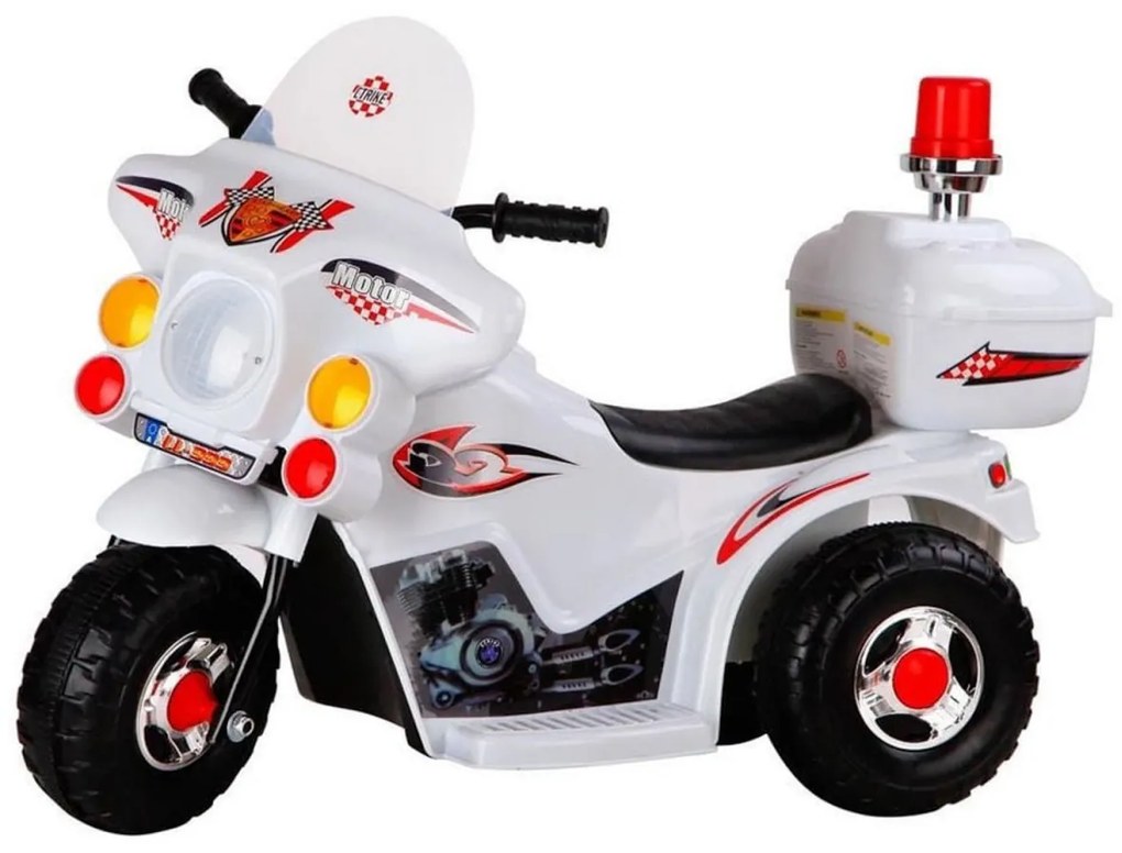 Motocicleta Electrica cu Acumulator Pentru Copii LENA BABY® , cu muzica si lumini,3 roti, MERS CU SPATELE, Alb