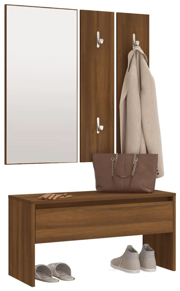 Set de mobilier pentru hol, stejar maro, lemn prelucrat