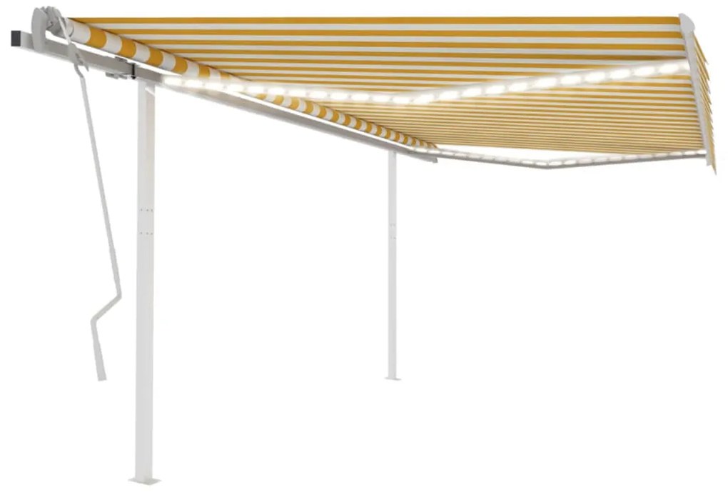 vidaXL Copertină retractabilă manual, cu LED, galben și alb, 4,5x3 m