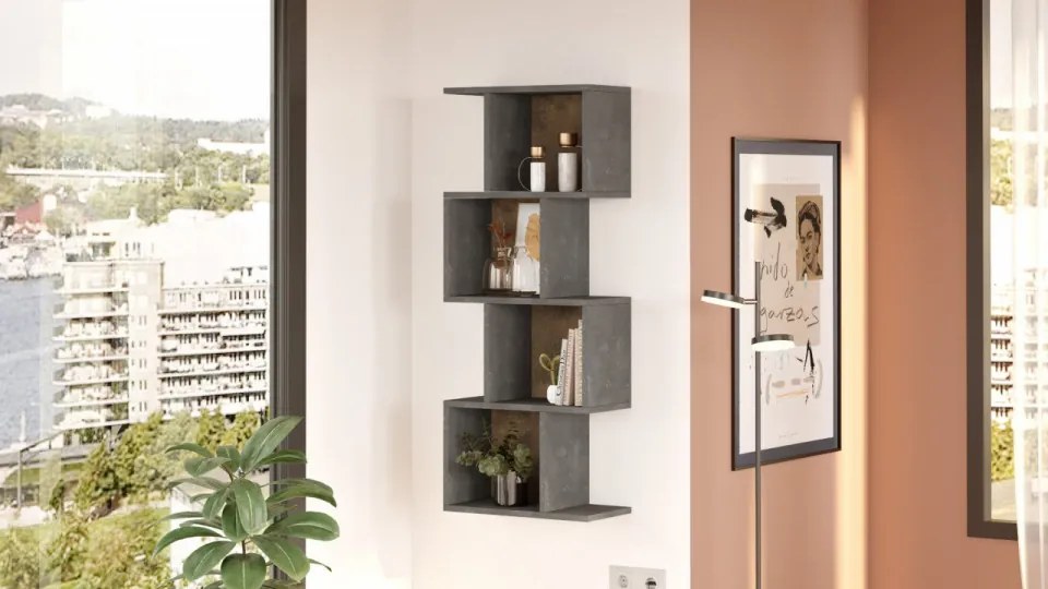 Biblioteca Living LF1-GP, PAL Melaminat, Gri / Bronz
