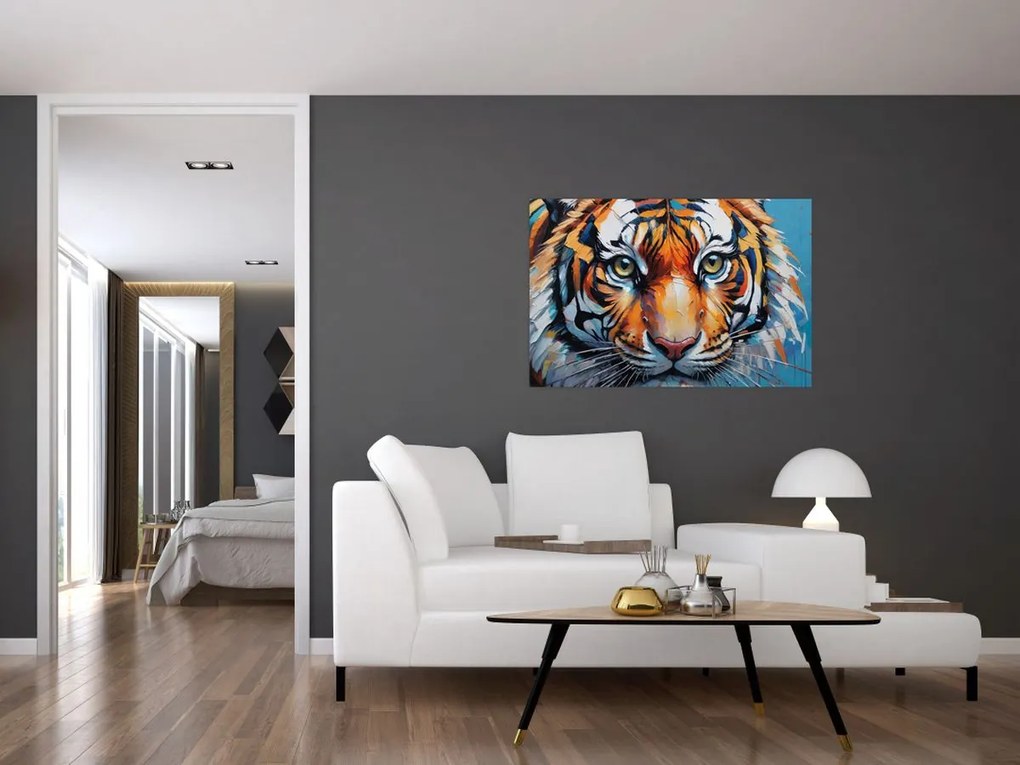 Tablou - Vedere a unui tigru, pictură (90x60 cm)