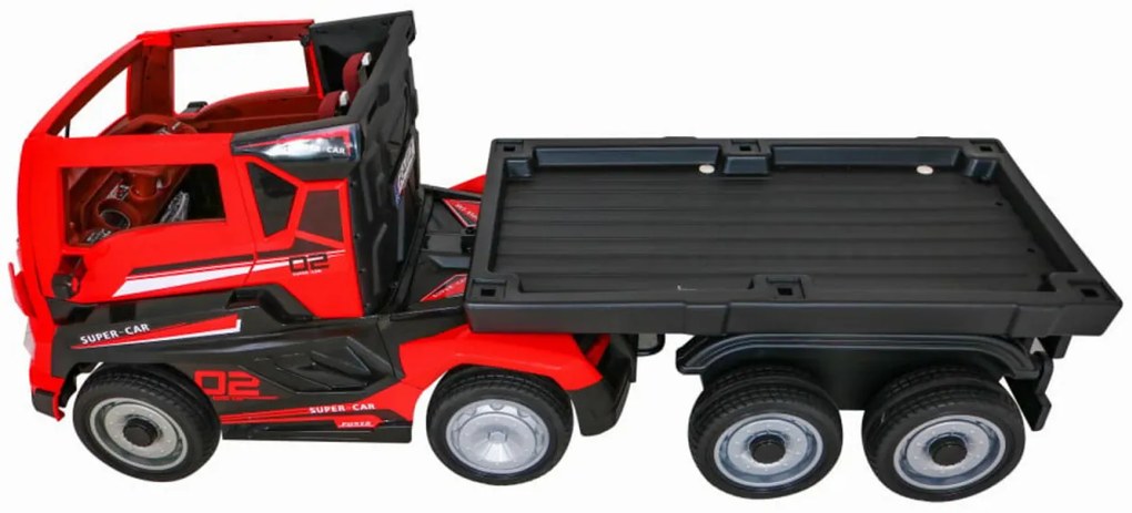 Camion Electric cu acumulator pentru copii NOVOKIDS™ Super Trailer , Roti din Cauciuc EVA, Max 30 kg , Usi cu deschidere , Baterie12V, 2 Viteze,