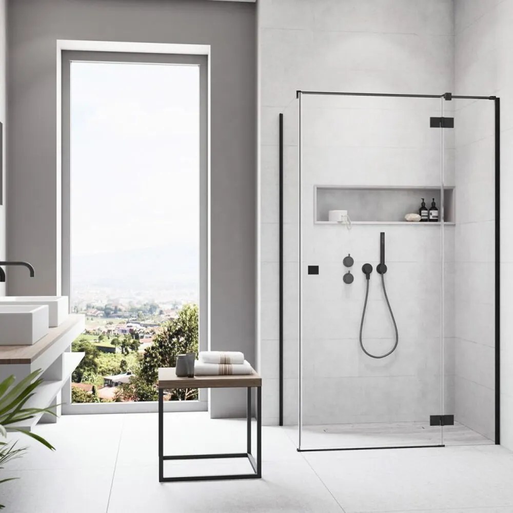 Cabina de dus dreptunghiulara cu usa batanta Radaway Essenza KDJ 100x70 cm negru mat-transparent dreapta