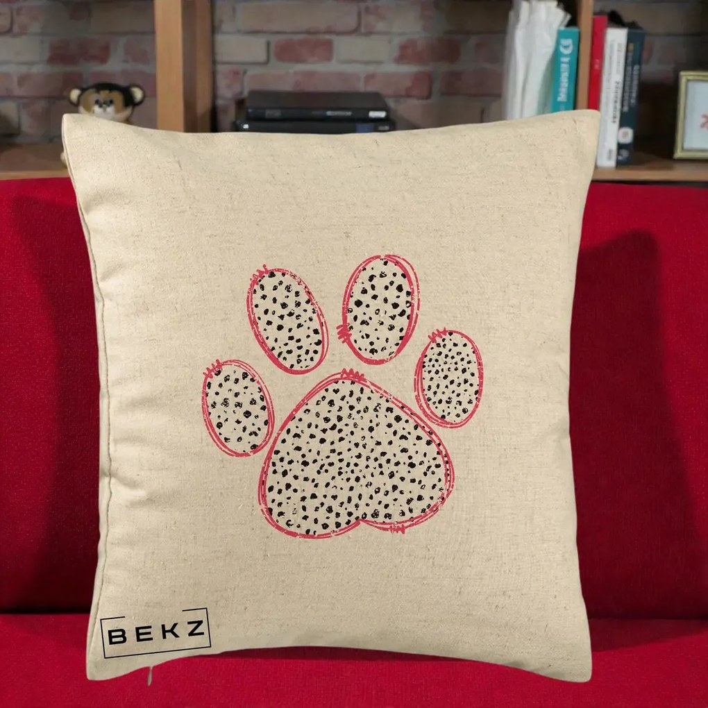 Perna Personalizata Labuta Dalmatian Roz Neon, 40x40 cm, Bej, Husa Detasabila, Perna Inclusa, BEKZ®