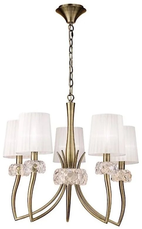 Candelabru clasic cu 5 brate LOEWE antique brass/ abajur alb
