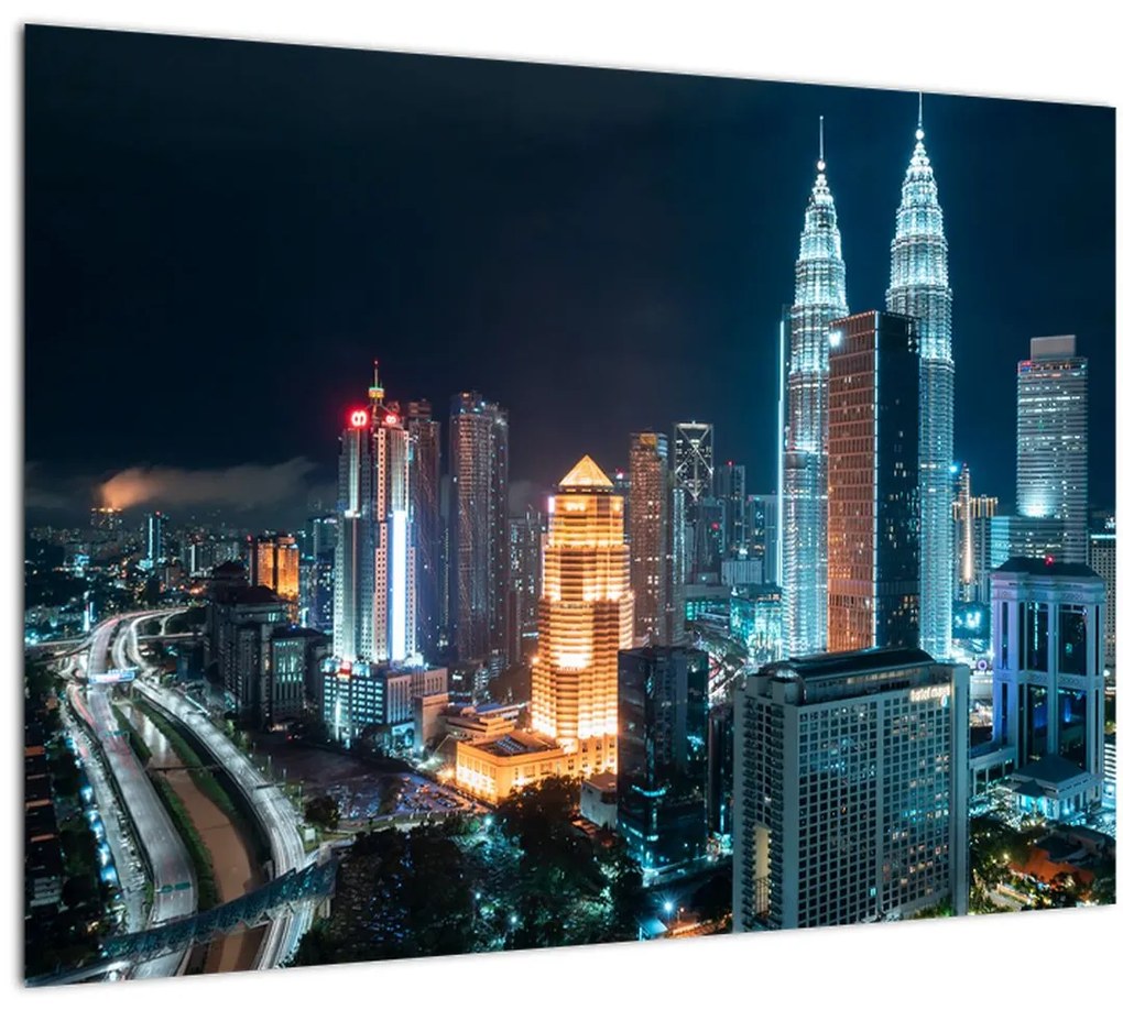 Tablou pe sticlă - Noaptea în Kuala Lumpur (70x50 cm)