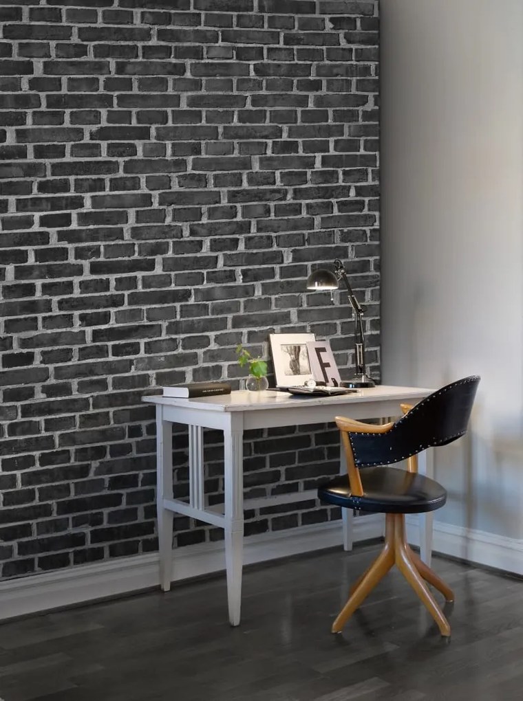 Fototapet, Brick Wall, Black, Rebel Walls