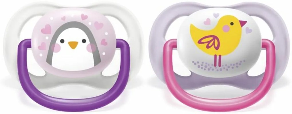AVENT Suzeta Ultra Air Animale, 0-6m - Pasăre / pinguin, lila