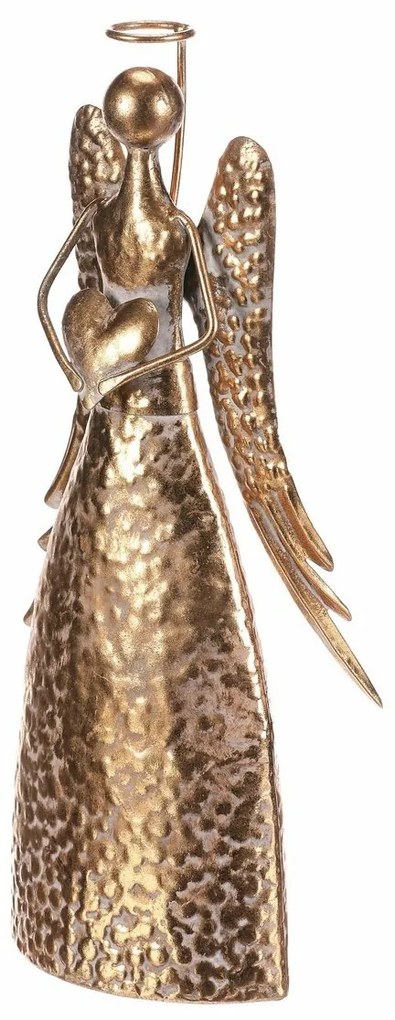 Decorație metalică de Crăciun Înger 34 cm cuinimă, auriu, 34 cm