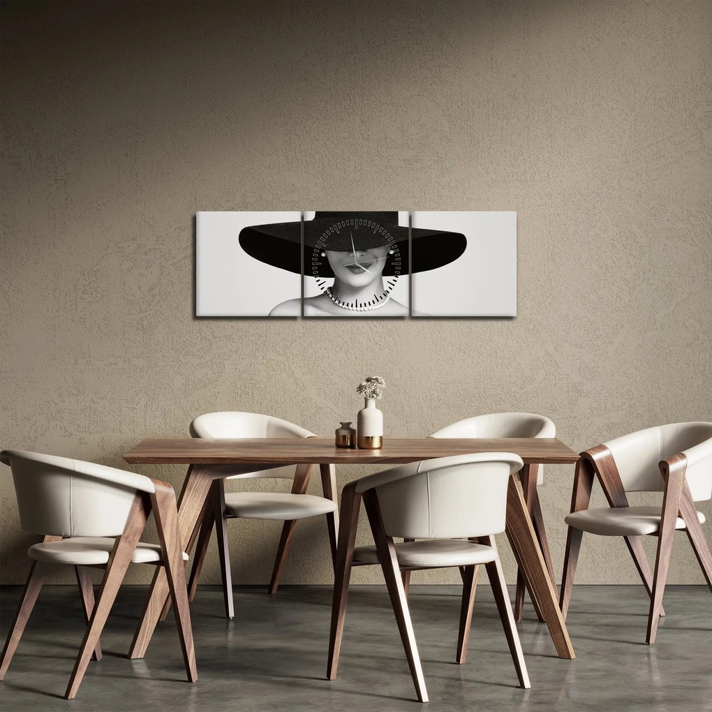Tablou - Femeia cu pălărie (cu ceas) (90x30 cm)