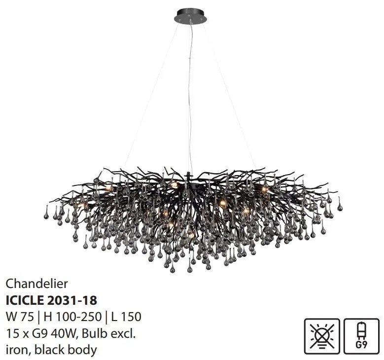 Lustra suspendata design magnific ICICLE negru, 75x150cm