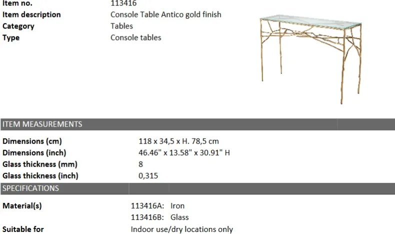 Consola eleganta design LUX Antico auriu 113416 HZ