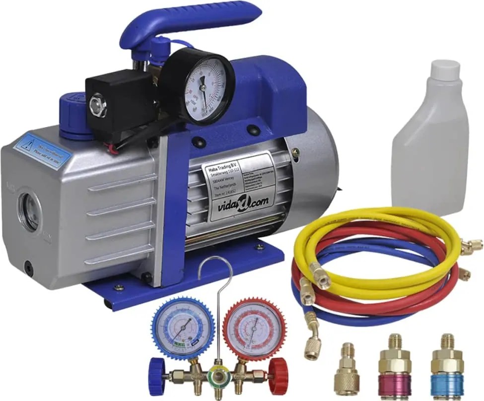 vidaXL Pompă de vid cu o etapă, cu set de manometre cu 2 porturi