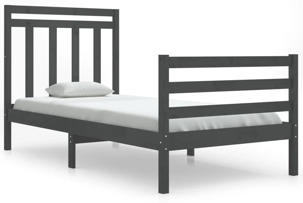3105282 vidaXL Cadru de pat Single 3FT, gri, 90x190 cm, lemn masiv