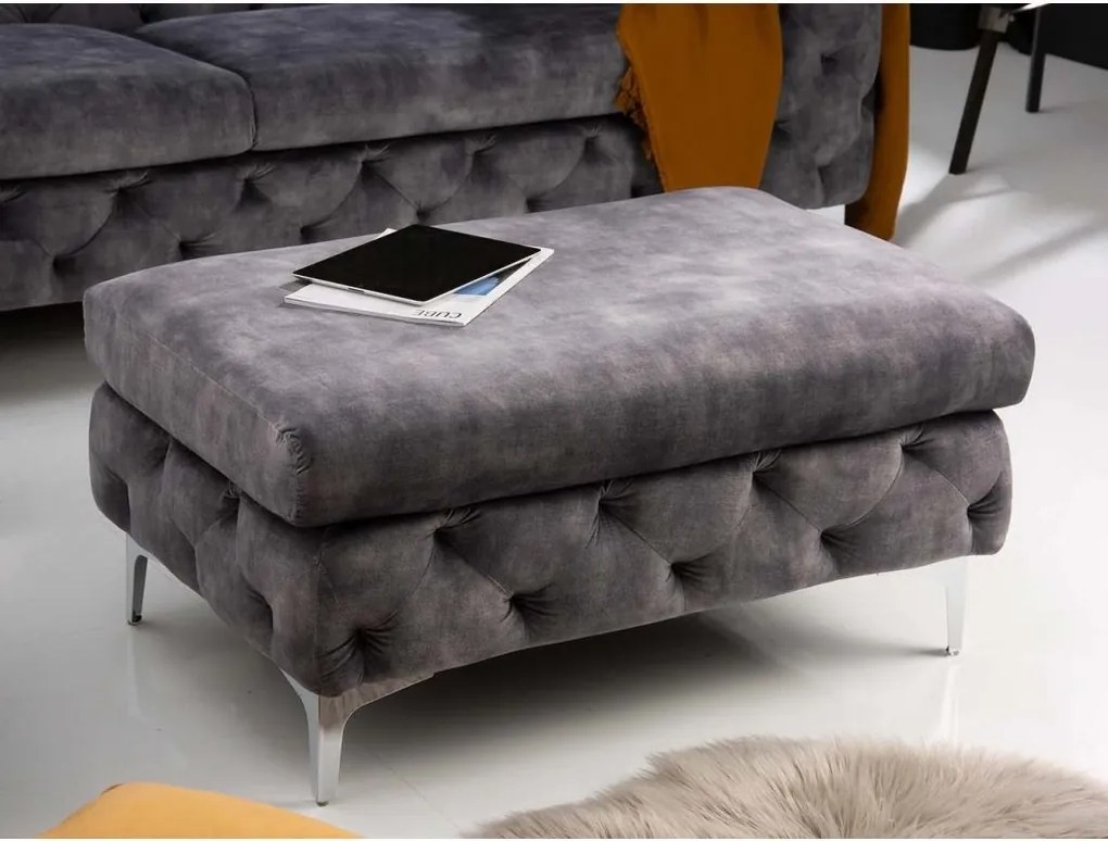 Taburete design Chesterfield, Catifea, Gri inchis, MODERN BAROCK