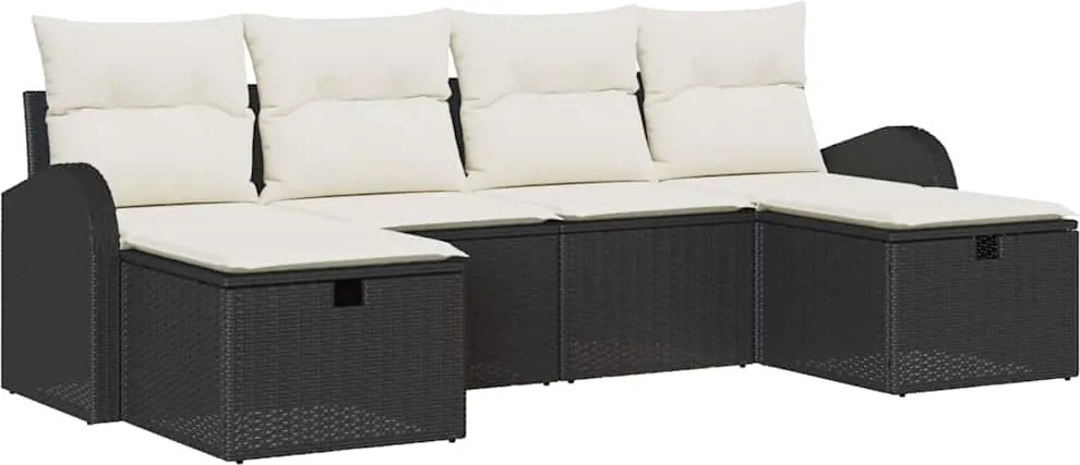 vidaXL Set de canapele pentru grădină cu pernă 6 pcs Negru Rattan poli
