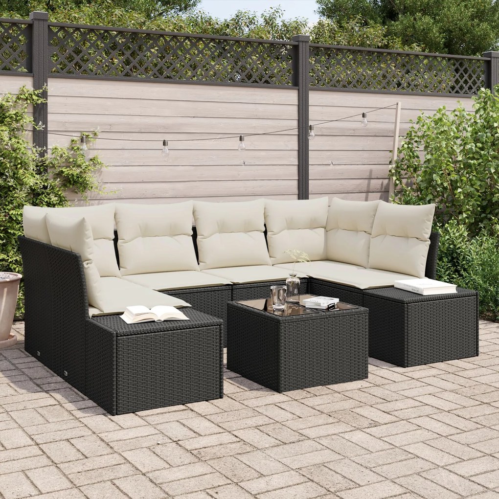 vidaXL Set de canapele pentru grădină 7 pcs Negru Rattan poli