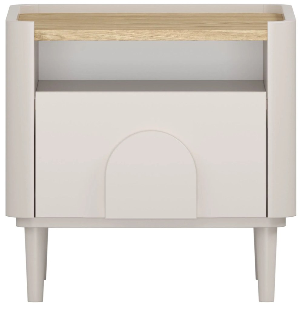 Noptieră Amilio 50 cm - cashmere / stejar uleiat / mânere cashmere