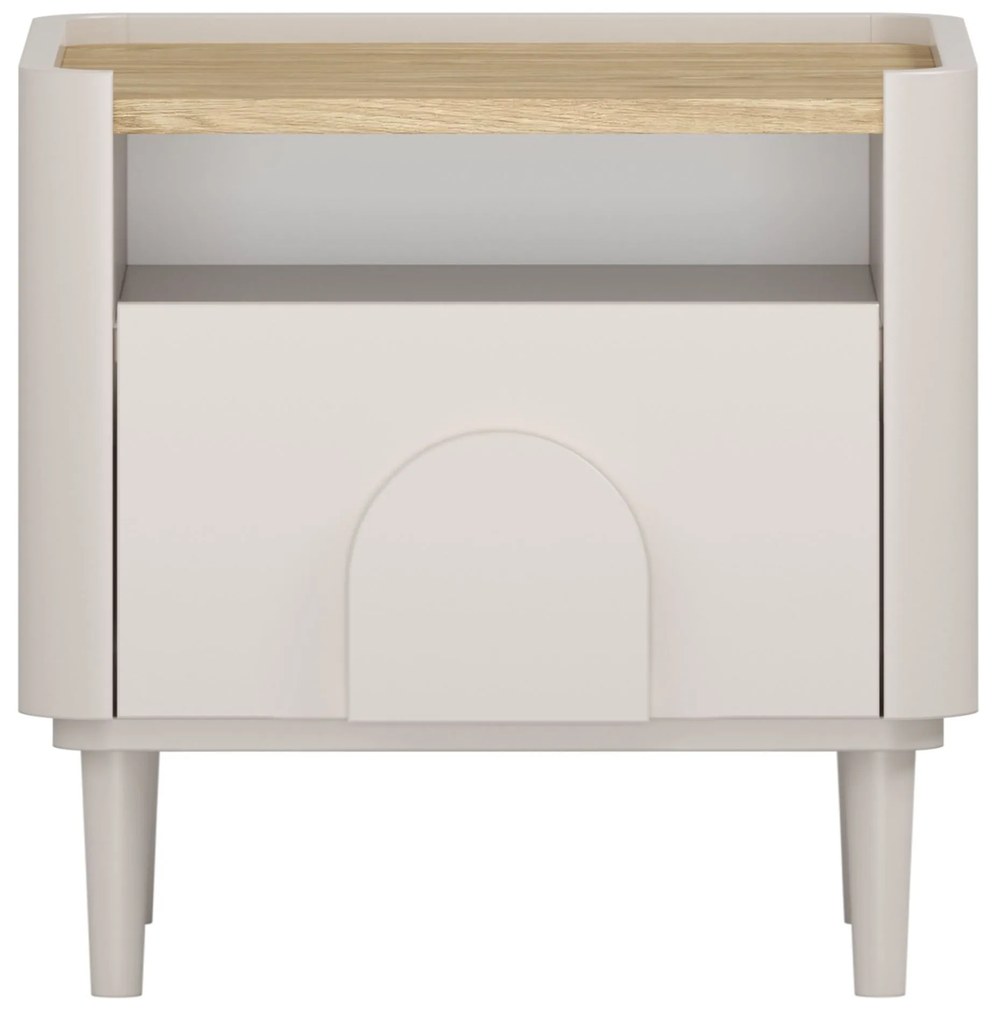 Noptieră Amilio cu sertar 50 cm pe picioare - casmir / stejar uleiat / mânere casmir