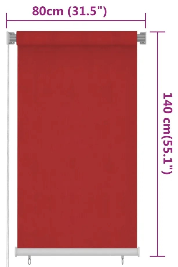 Jaluzea tip rulou de exterior, rosu, 80x140 cm, HDPE 80 x 140 cm