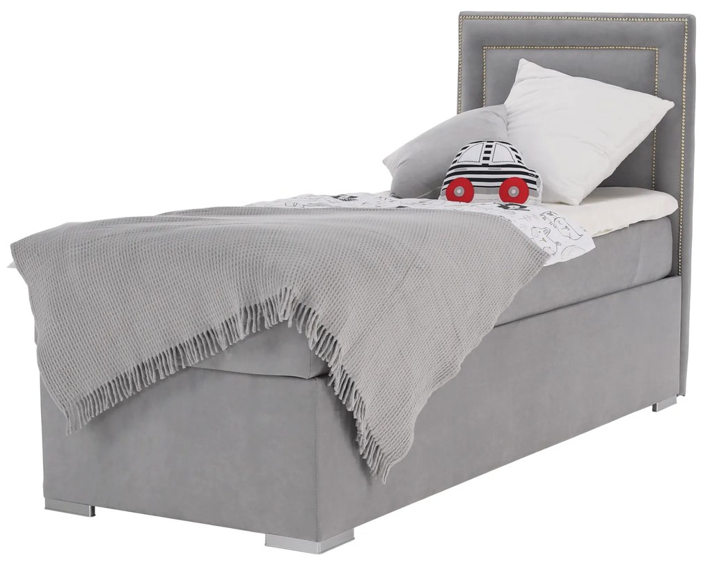 Pat boxspring, pat de o persoană, gri deschis, 80x200, dreapta, BILY