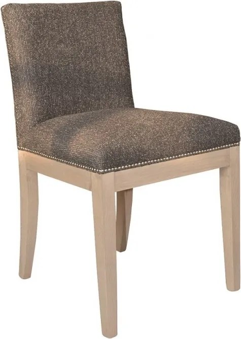 Scaun dining tapițat French Country din stofă tweed și lemn de fag, gri, cu ținte decorative pe șezut, 82 x 54 x 60 cm, „Luca”