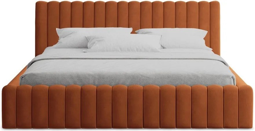 Pat matrimonial teracotă tapițat cu spațiu de depozitare cu somieră 160x200 cm Lemi – Makamii