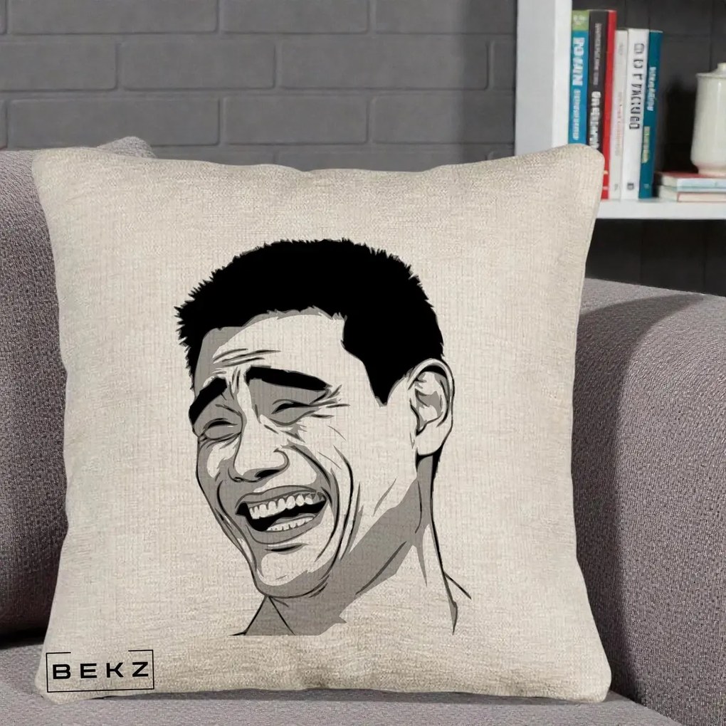 Perna Decorativa Yao Ming Meme, 40x40 cm, Bej Canapea, Husa Detasabila, Perna Inclusa, BEKZ®