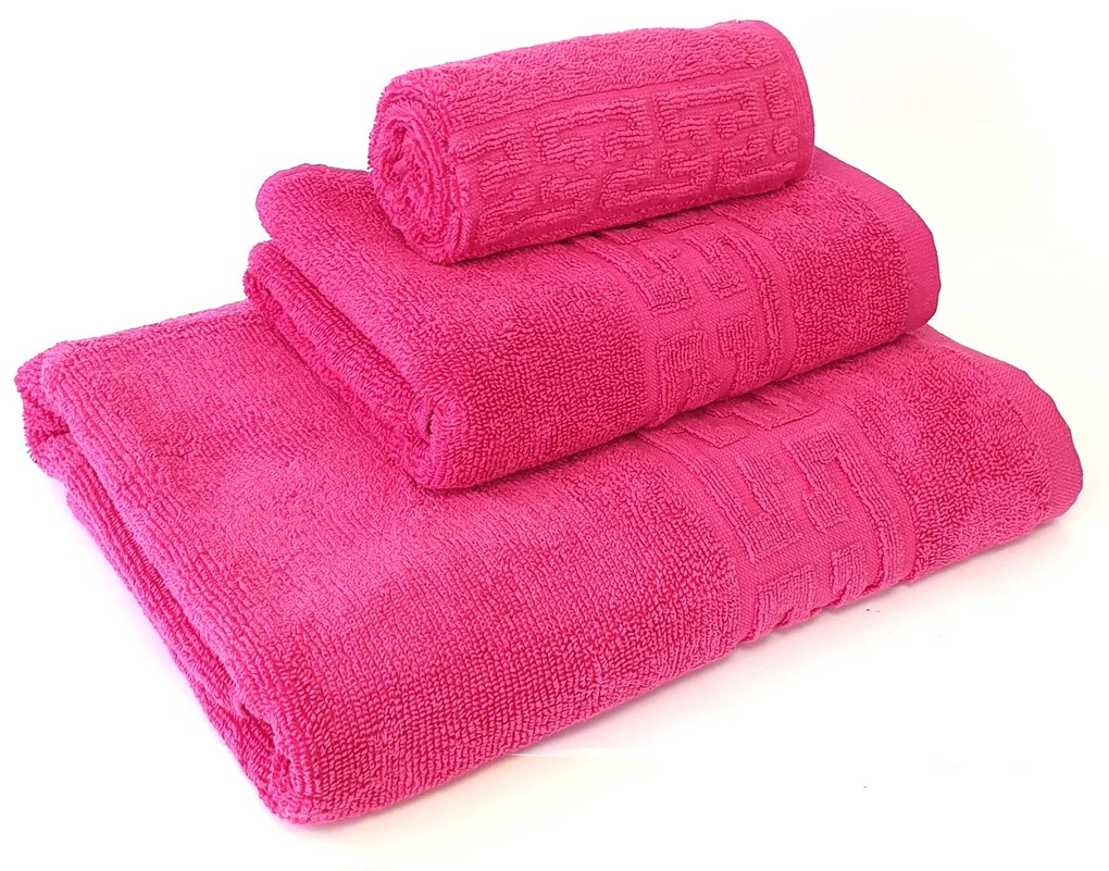 Set 3 prosoape de baie 70x130 cm, 50x90 cm, 30x50 cm, bumbac, fucsia