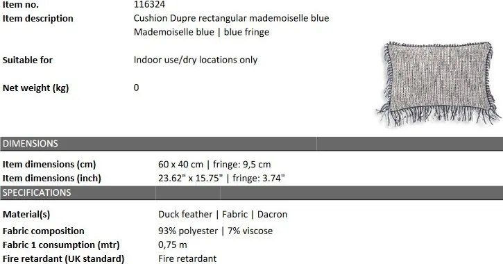 Perna decorativa LUX Dupre rectangular, albastru mademoiselle 116324 HZ