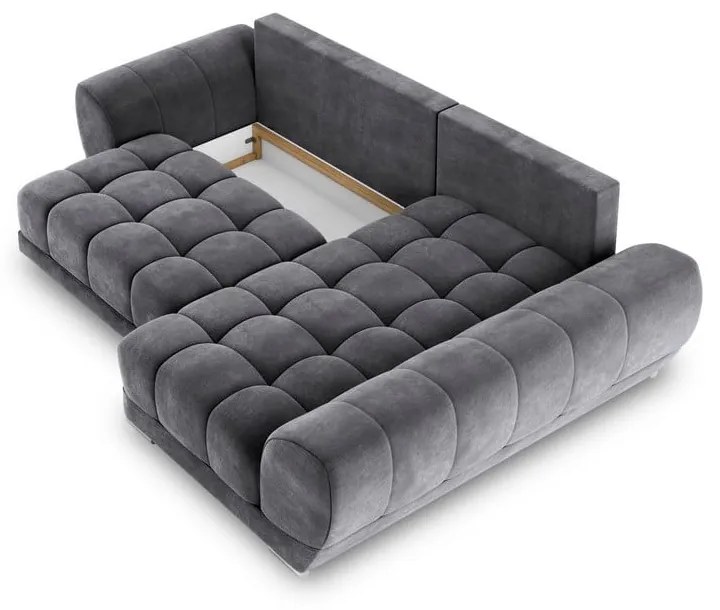 Colțar extensibil cu tapițerie de catifea și șezlong pe partea dreaptă Windsor & Co Sofas Nuage, gri închis