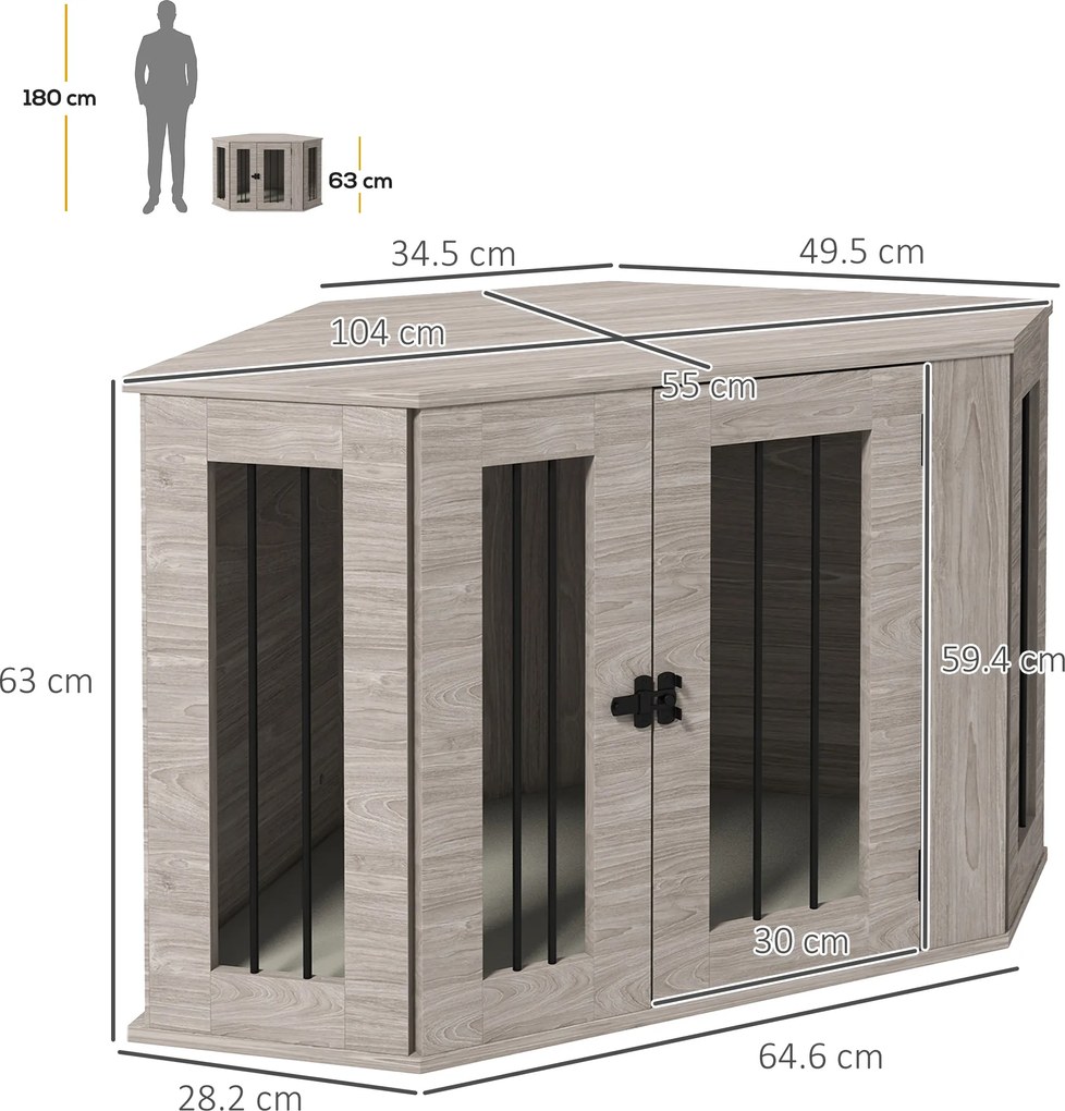 PawHut Cușcă pentru câine, cușcă, design colțar, incl. încuietoare, 1 pernă de odihnă, 104 x 55 x 63 cm, Maro | Aosom Romania