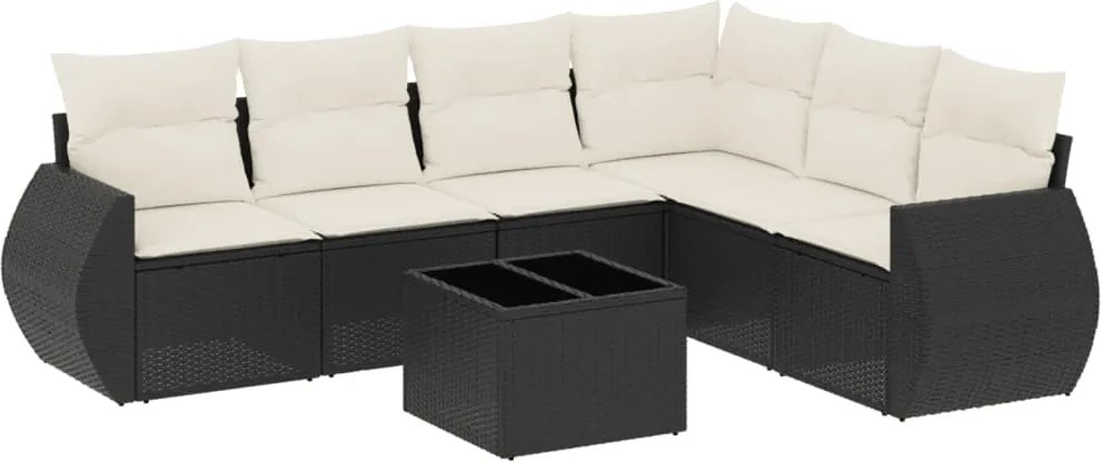 vidaXL Set canapele de grădină cu perne, 7 piese, negru, poliratan