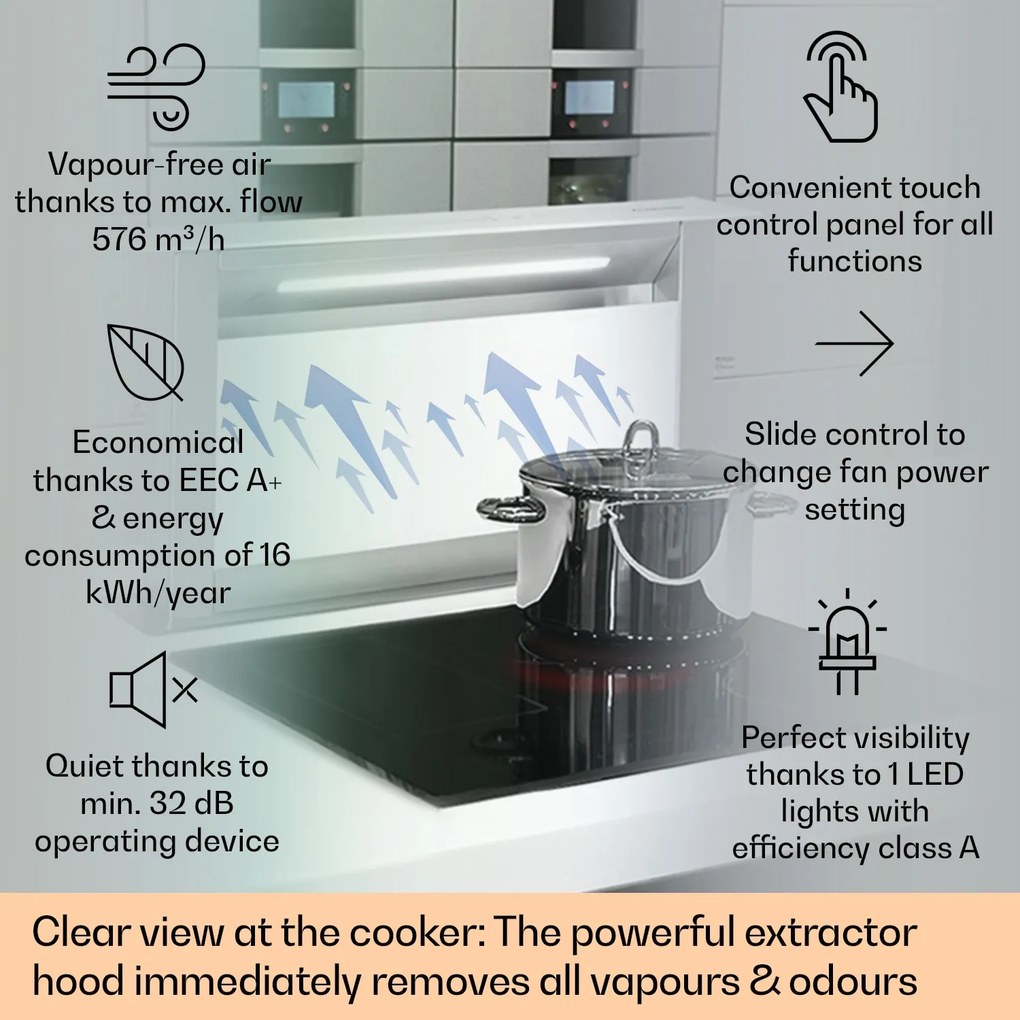 Klarstein Royal Flush Eco, hotă, 60 cm, 576 m³/h, A+