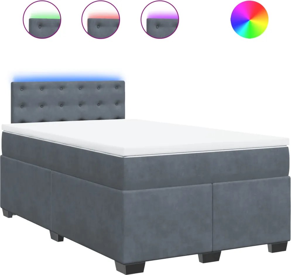vidaXL Pat box spring cu saltea, gri închis, 120x190 cm, catifea