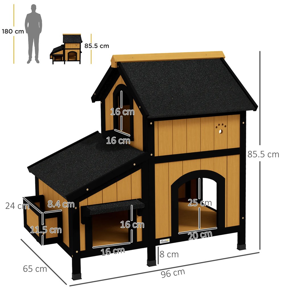 PawHut Casă pentru pisici Adăpost pentru pisici Peșteră, incl. Ghiveci, 96 cm x 65 cm x 85,5 cm, Galben + Alb + Negru | Aosom Romania