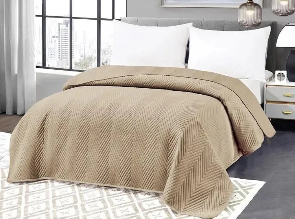Cuvertura de pat bej din catifea ARROW VELVET Dimensiune: 200 x 220 cm