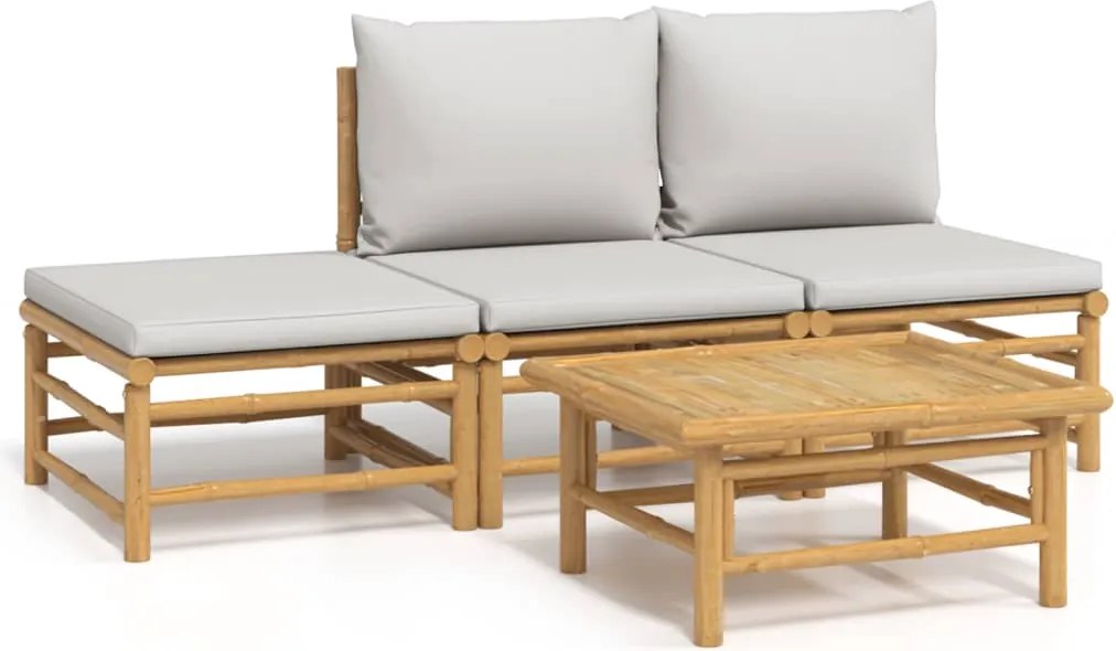 vidaXL Set mobilier de grădină cu perne gri deschis, 4 piese, bambus