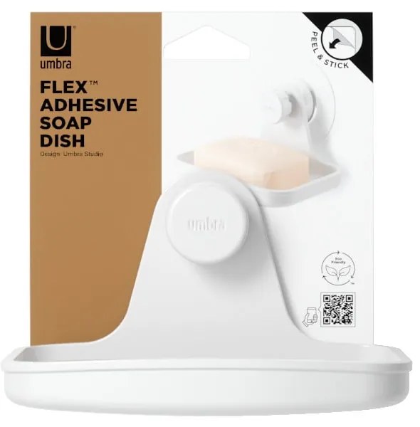 Săpunieră albă autoadezivă din plastic reciclat Flex – Umbra