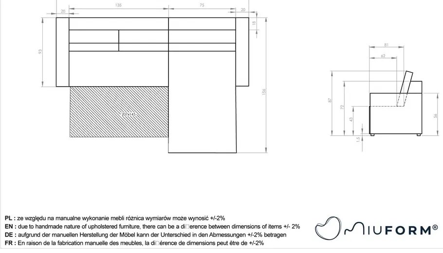 Colțar bej extensibil cu tapițerie din catifea reiată (cu colț variabil) Brave Dave – Miuform