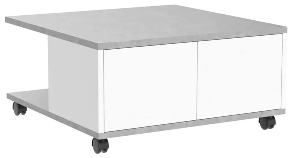 428800 FMD Măsuță de cafea mobilă, gri beton &amp; alb extralucios, 70x70x35,5 cm