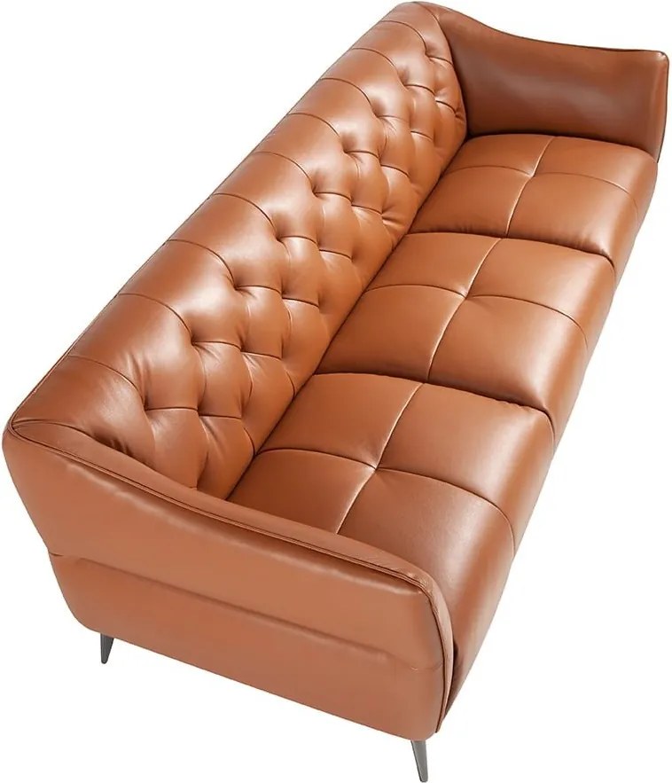 Canapea 3 locuri din piele naturala capitonata Cowhide leather brown